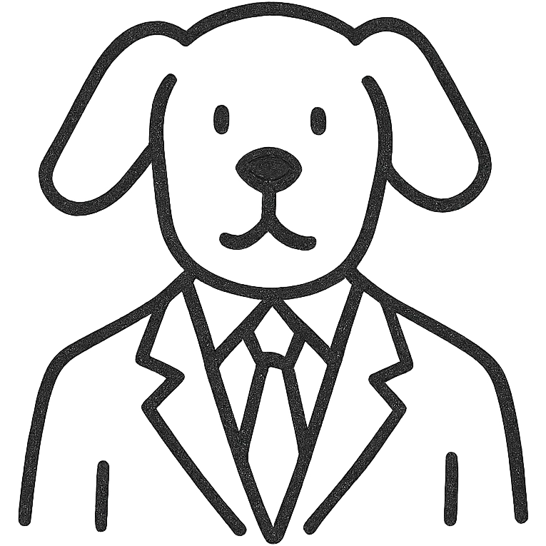 dog in a suit, hand-drawn, sketchy, charming emoji