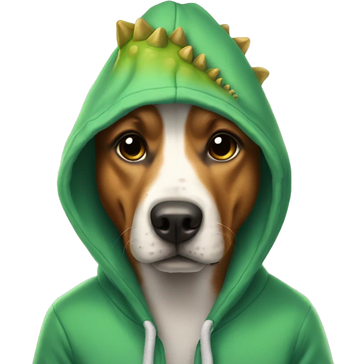 dog wearing a dinosaur hoodie emoji