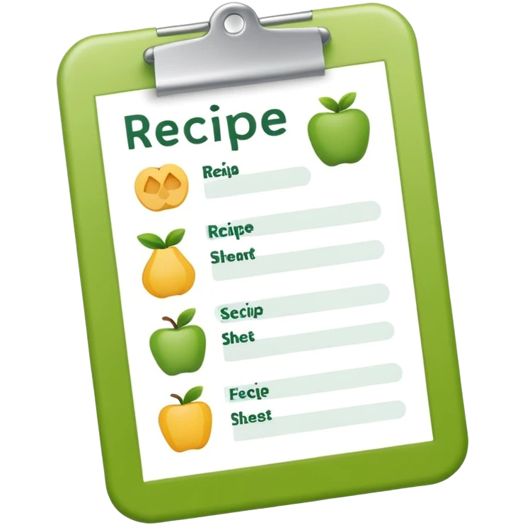 Small icon emoji of recipe sheet, minimum details, green #36a767 main color emoji