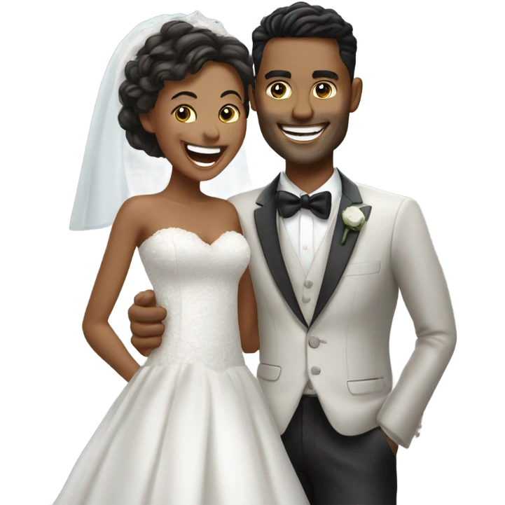 Hyper Realistic beautiful dior bride laughing with a handsome male model groom
 emoji