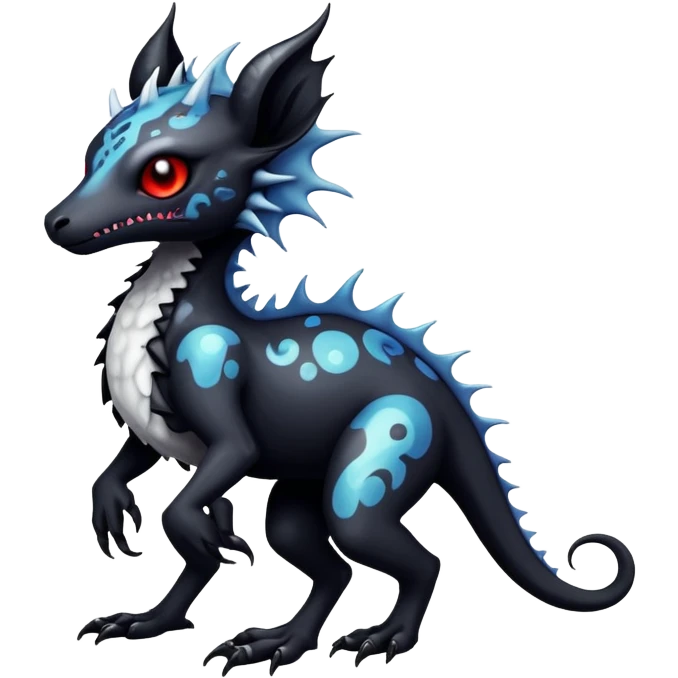 a dark gothic gloomy edgy vernid-fionbri-creature with splash patterns full body emoji