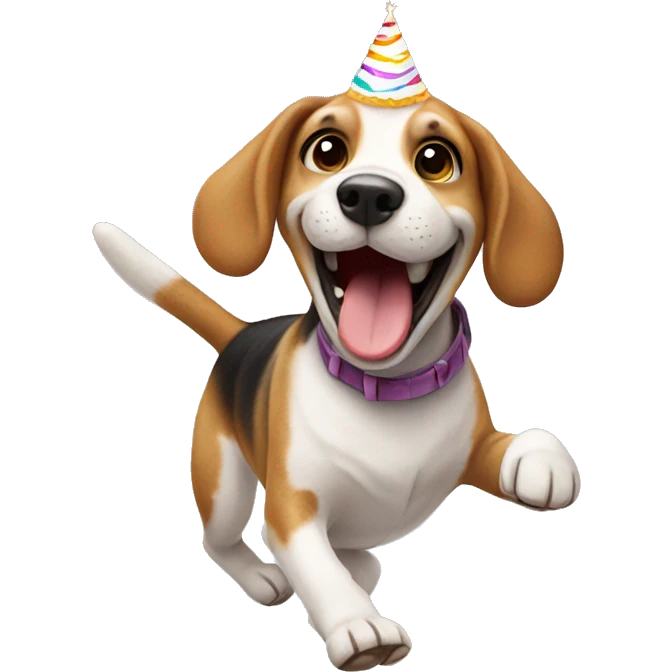 Happy dancing  beagle with birthday cake  emoji