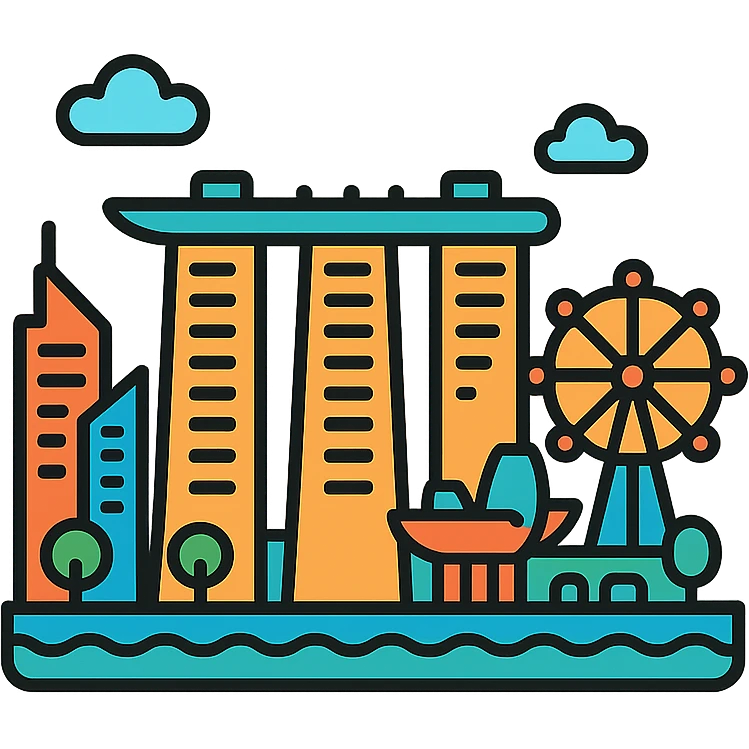 Singapore skyline with Marina Bay Sands, modern icon style emoji