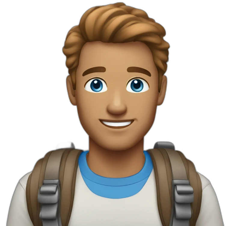 hiker blue eyes man slick bronze hair clean shaven emoji