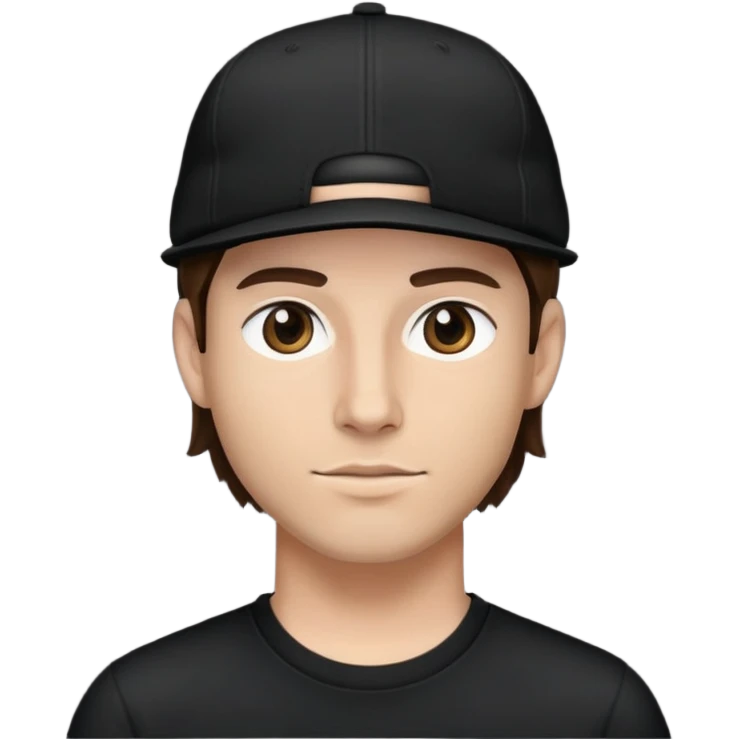 a white bro with brunette hair, wearing a black cap and a black shirt emoji