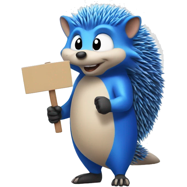 blue hedgehog, holding a sign emoji