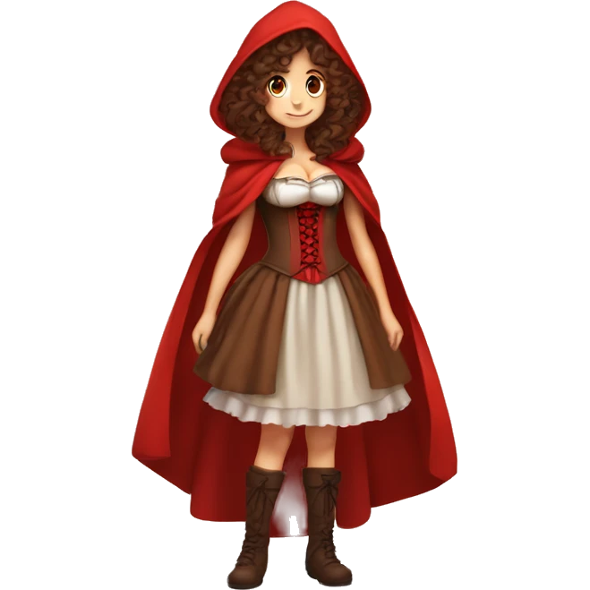 Little Red Riding Hood long curly hair brown corset and dress full body pose non-chibi emoji