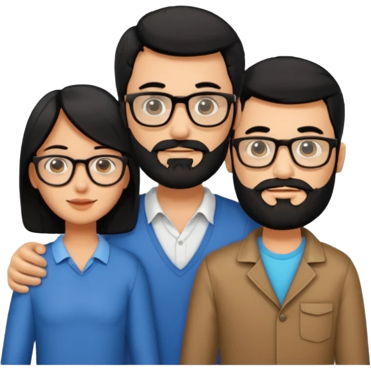 A family of a man, a woman and a boy, tanned, having black hair, the man wears glasses and has a beard.  emoji