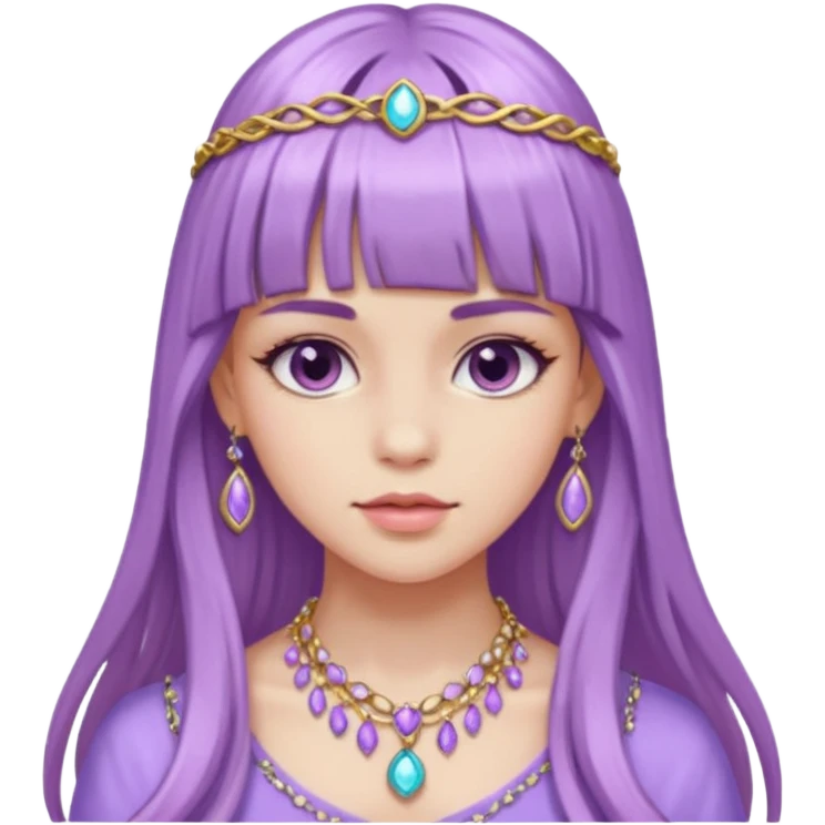 lilac girl with long hair and bangs worker and acessories emoji