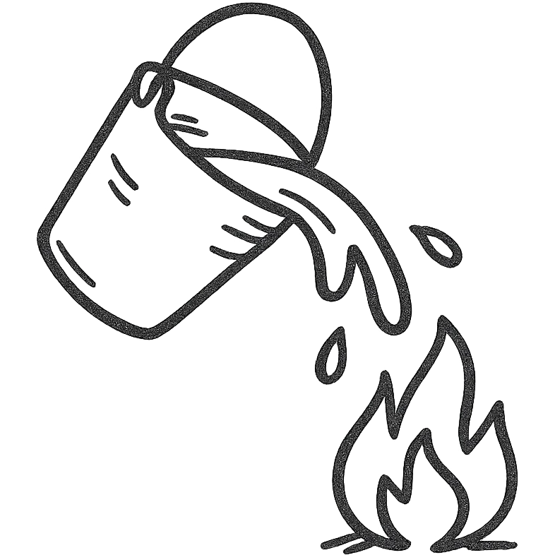 bucket pouring water on a small flame emoji