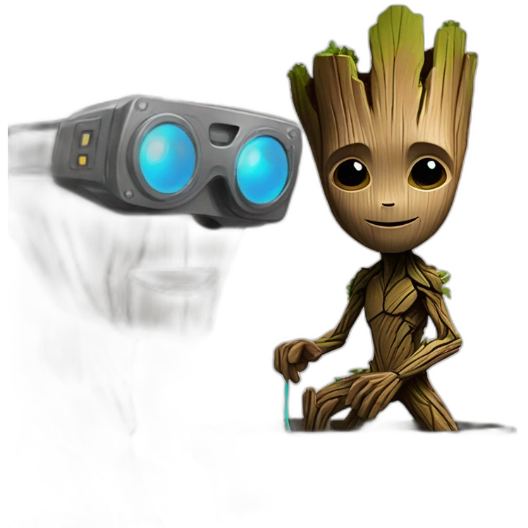 Groot avec jean-Marc la marionnette de Jeff Panacloc emoji