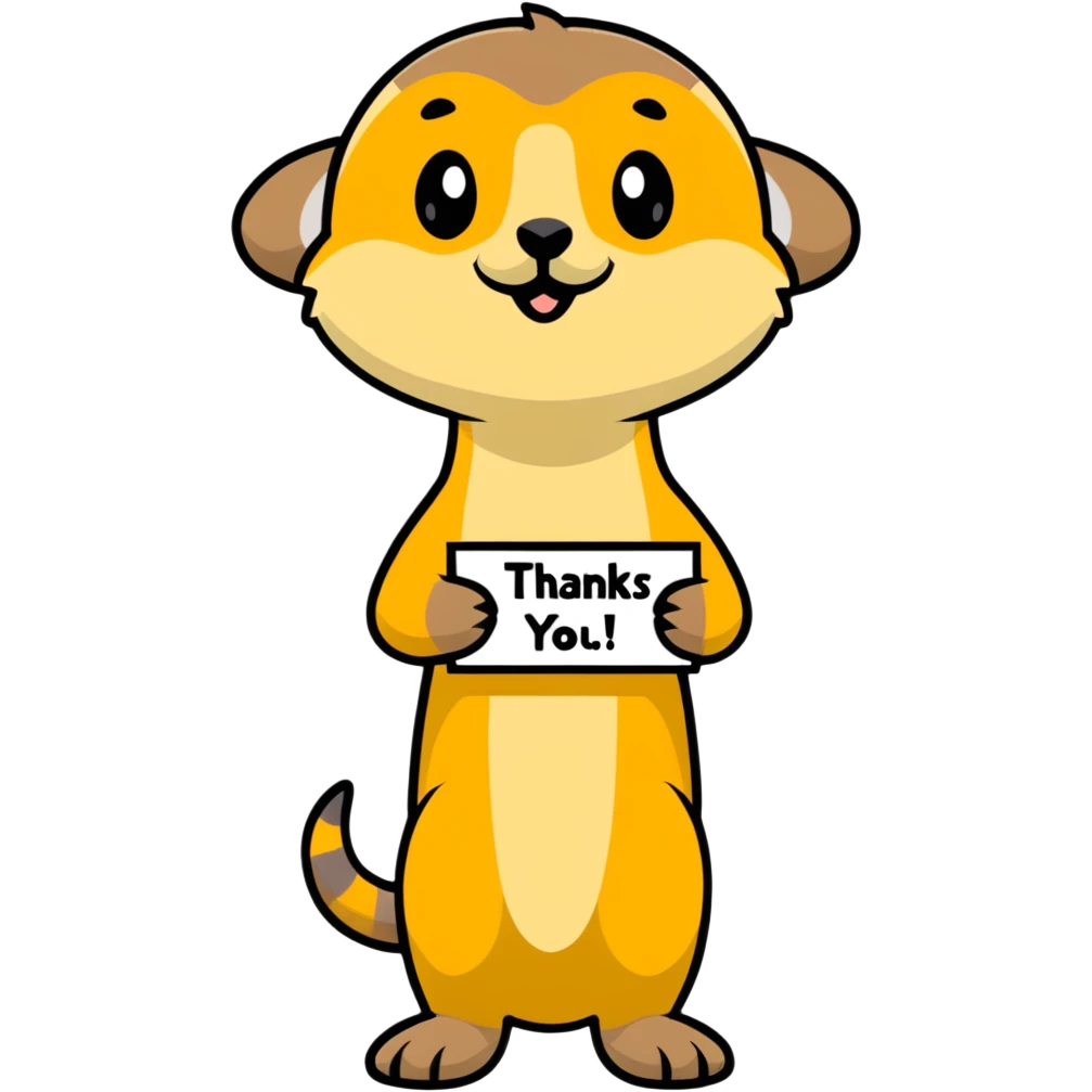 Meerkat holding a sign saying thanks emoji