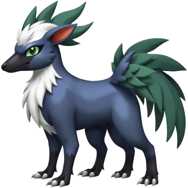 Shiny Black Grey White and Dark-Green Nargacuga-Silvally-Skiddo-Sprigatito-Absol-fusion (full body) emoji