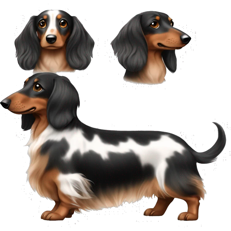 Black & brown Merle long haired Dachshund full body. No white emoji