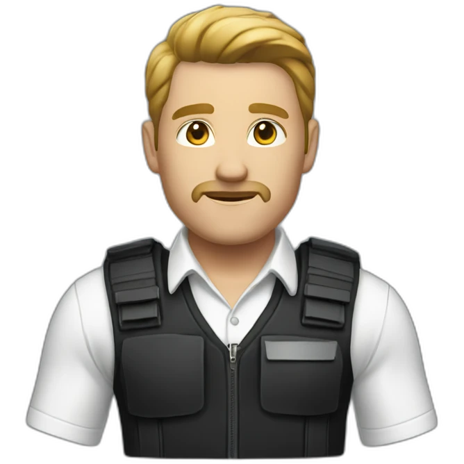 security agent, white shirt and black pants. and vest. emoji