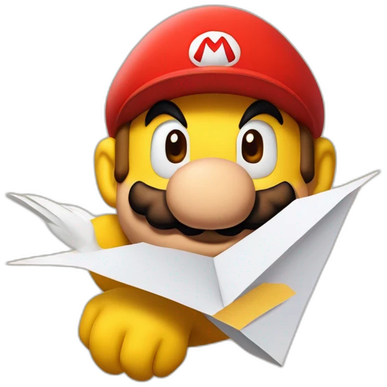 mario broz on top of a paper bird emoji