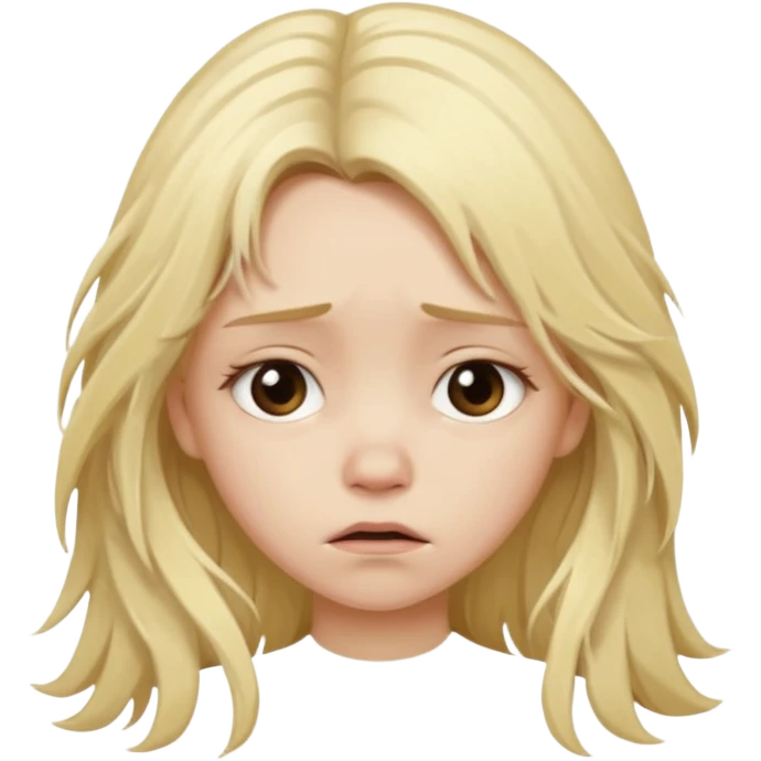 blonde girl, with long messy hair, and sad look emoji