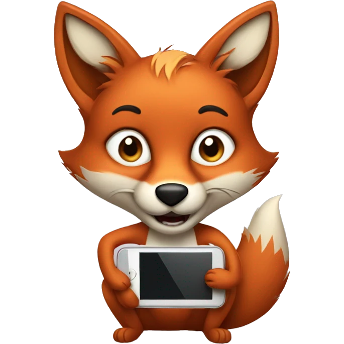 Cartoon fox with a iphone  emoji