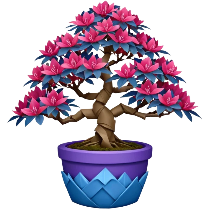 Bonsai hair-fine-leaf group crimson azalea purple and cream blue forest planting in origami style pot  emoji