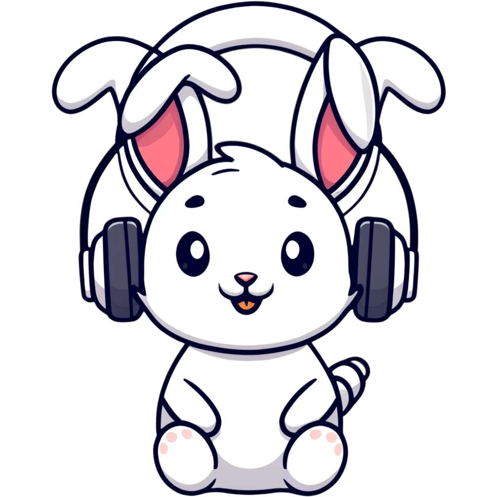 headphones with bunny ears, cartoon style emoji