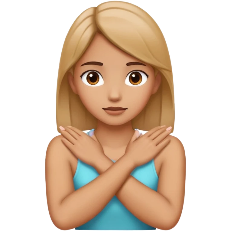 A girl with her hands crossed holding her neck emoji