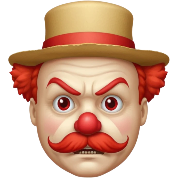 Angry clown — furrowed brow, mustache, tiny hat. emoji