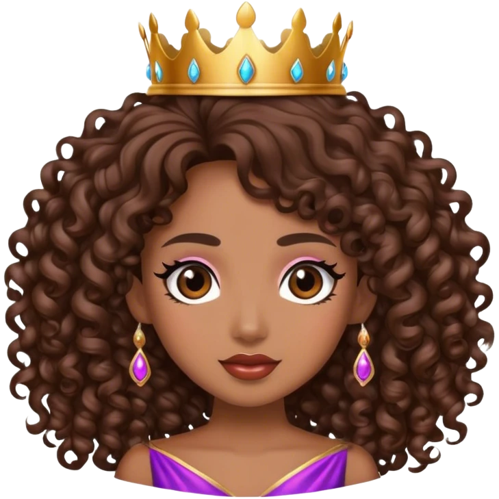 Brown girl diva long curly hair with crown emoji