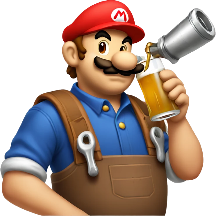 Mario plumber drinking beer with a shirt that reads “HOPE” with a pipe wrench logo emoji