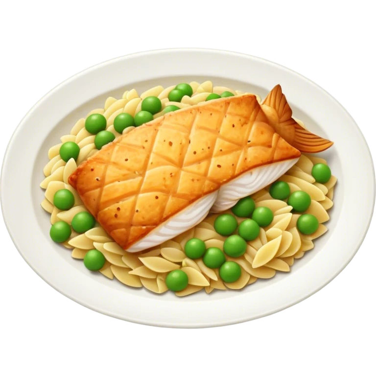 Fish filet with orzo peas and potato emoji