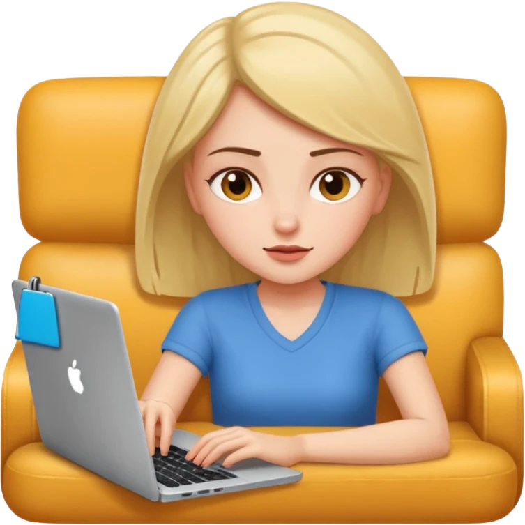A girl is lying on the couch with a laptop, working emoji
