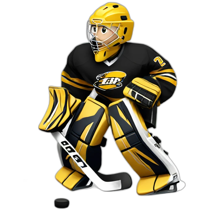 Ice hockey goalie with black and gold pads emoji