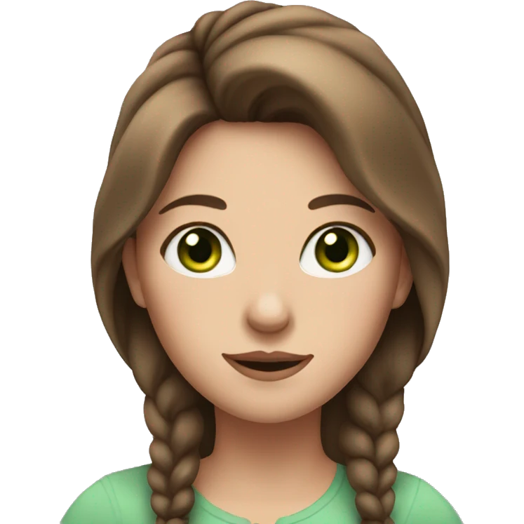  lady with brown hair and green eyes and a unicorn emoji