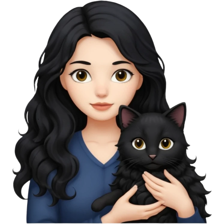 una ragazza di circa 25 anni, capelli lunghi ondulati neri con in braccio un gatto nero emoji