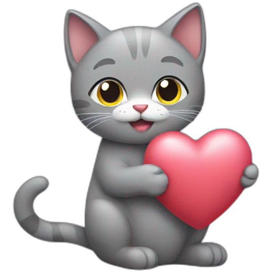 Grey cat holding love heart emoji