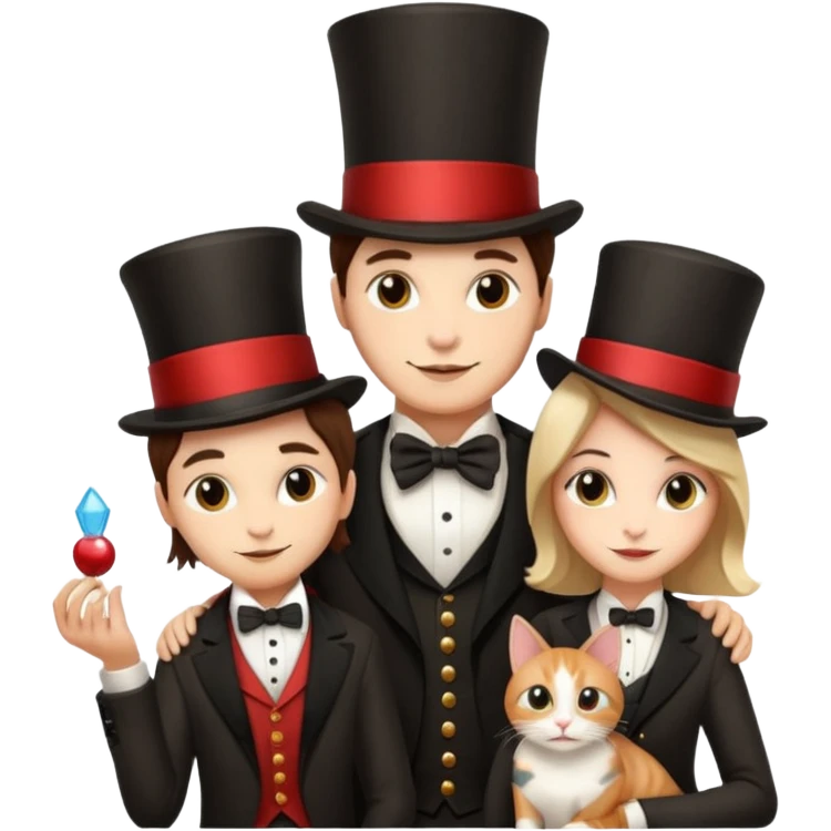magician couple and their pet cat emoji