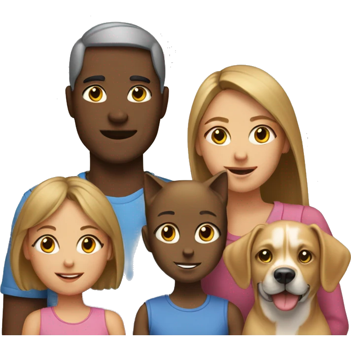 Family with two girls, three cats and one dog emoji