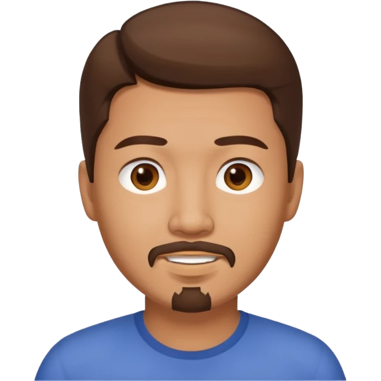 Asian man with brown hair and a goatee, friendly expression emoji