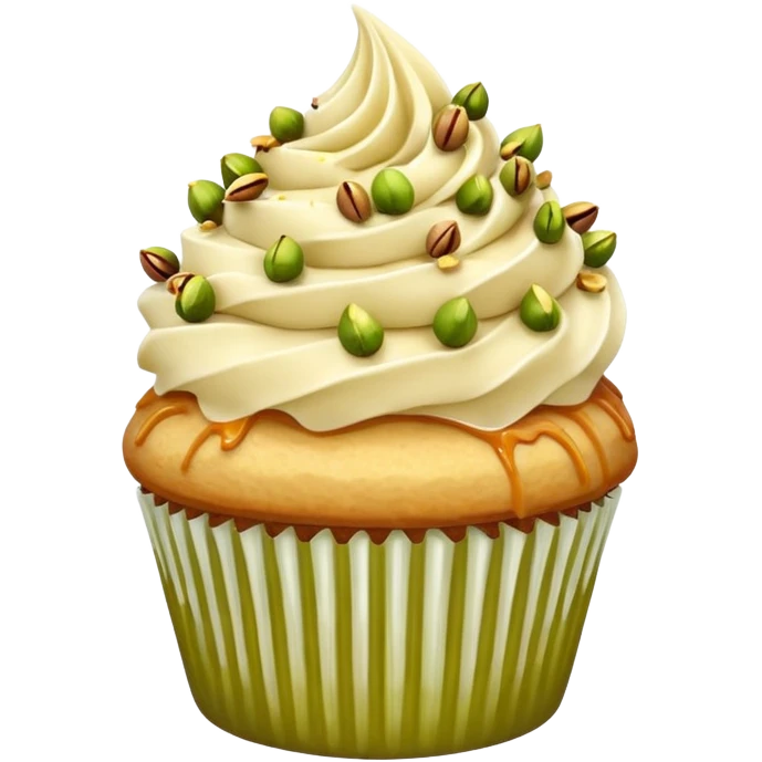 Vanilla cupcake with vanilla frosting with caramel drizzle & crushed up pistachios  emoji