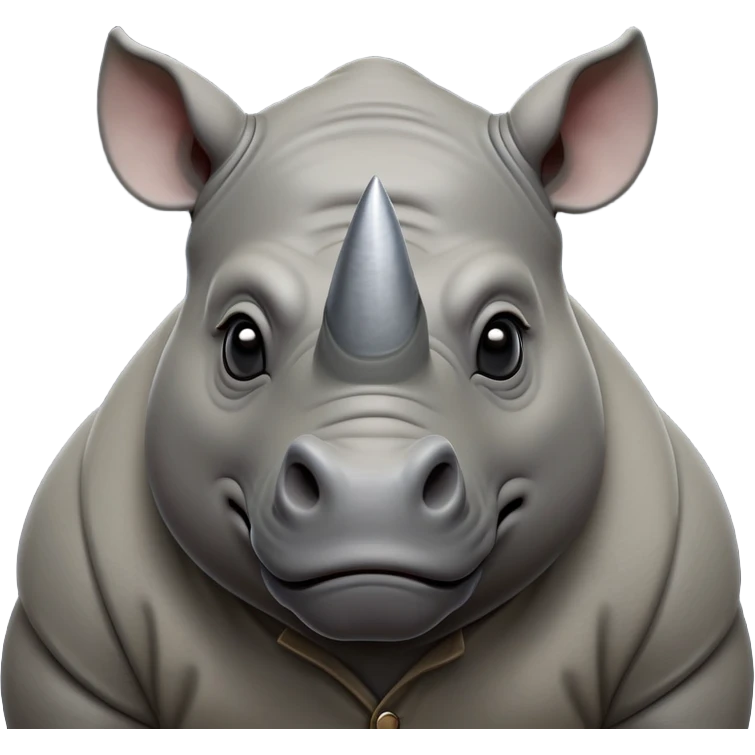 cinematic-noble-rhinoceros-portrait-emoji,-poised,-with-a-massive,-powerful-build-and-a-thick,-hide-of-slate-gray,-deep-set-soulful-piercing-eyes,-simplified-yet-sharp-and-sophisticated-features,-highly-detailed, with large black eyes, szoomed out showing houlders emoji