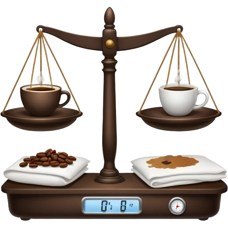 Simple balance scale with coffee on the strong side (left) and sleep/ bed on the weak side (right) emoji