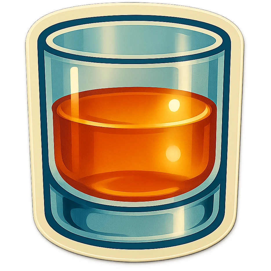 A whiskey glass half-filled with whiskey, with a vintage design emoji