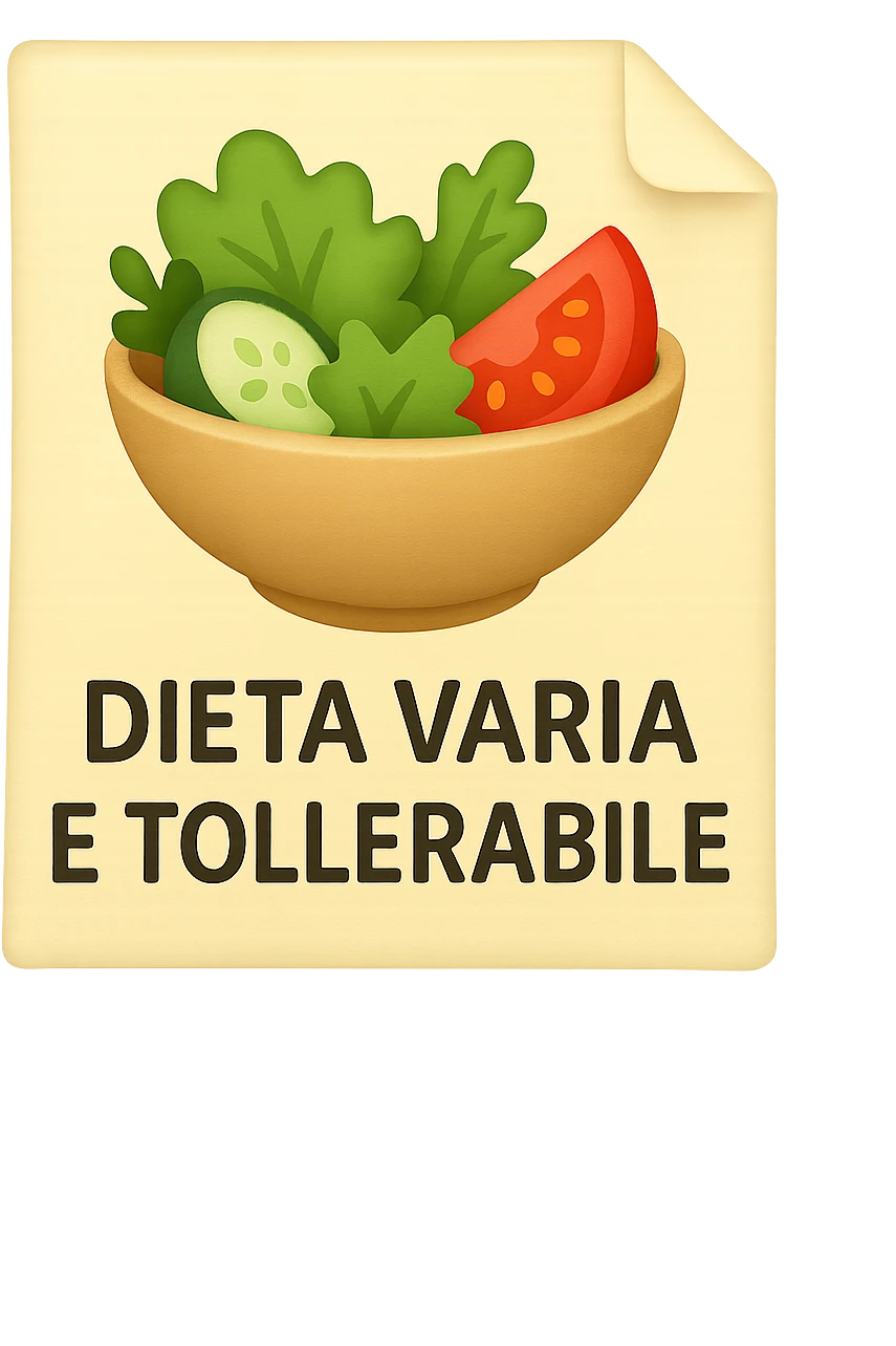 emoji stile iphone di un foglio con un insalata disegnata sopra e la scritta "DIETA VARIA E TOLLERABILE, iperrealistico 4k, isolato su sfondo bianco emoji