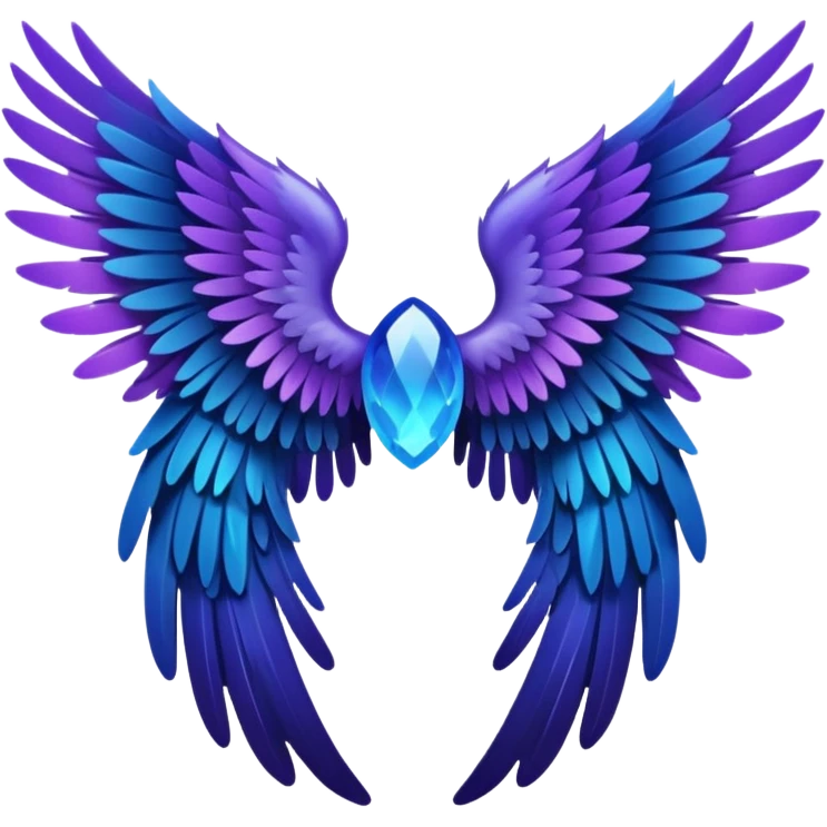 dark crystal angel wings, black with the ends of the feathers fading into purple and blue, emoji style emoji