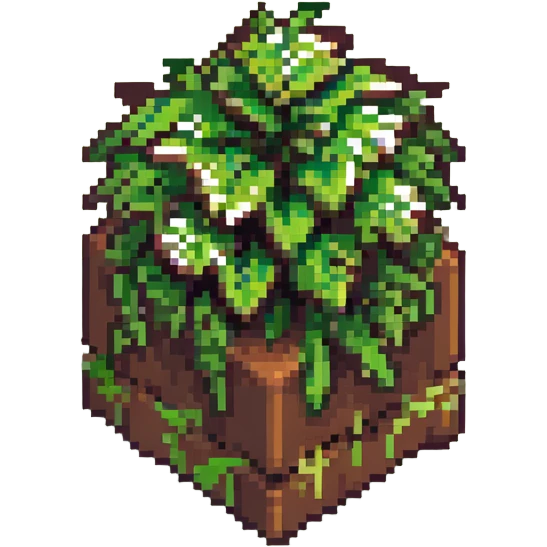 Minecraft grass block, square shape, brown and green, smooth, isometric emoji