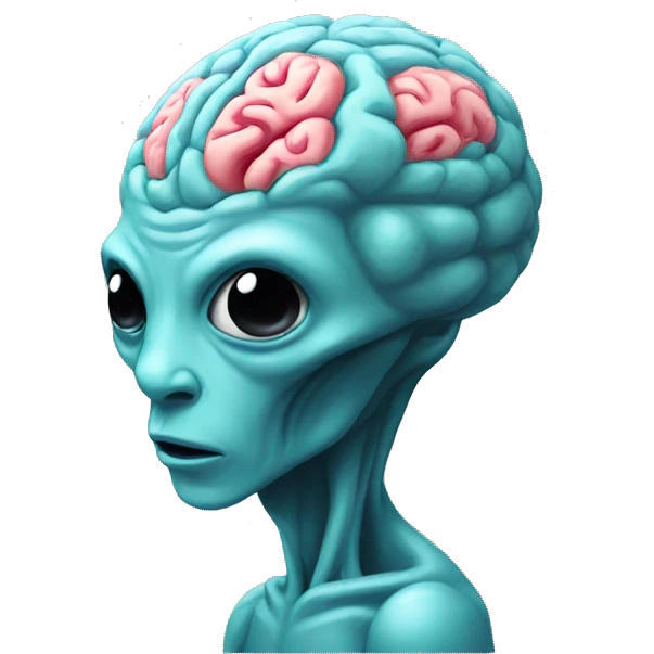 Alien with brain emoji