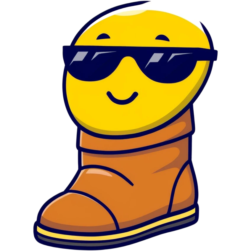 A smart and stylish Russian felt boot (valenok) with a happy face and sunglasses, looking awesome emoji