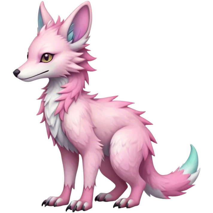 Feral Rare Fantasy cute adorable edgy pastel pink iridescent Vernid-Sergal-species by LiLaiRa, markings, tufted ears, full body emoji