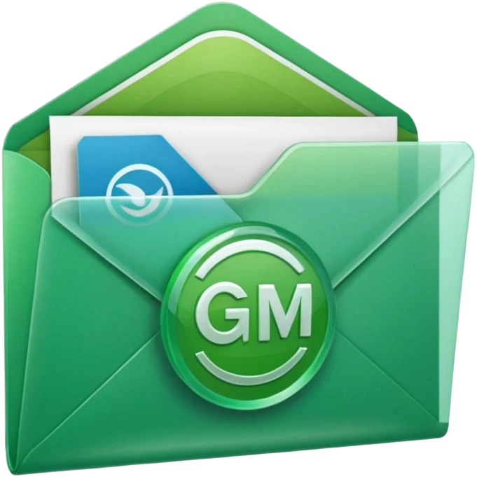 A simple emoji-style icon of a transparent green plastic gym logo, folder envelope, slightly open, with clean edges, soft shine, and subtle shading, conveying fitness organization and active lifestyle. emoji