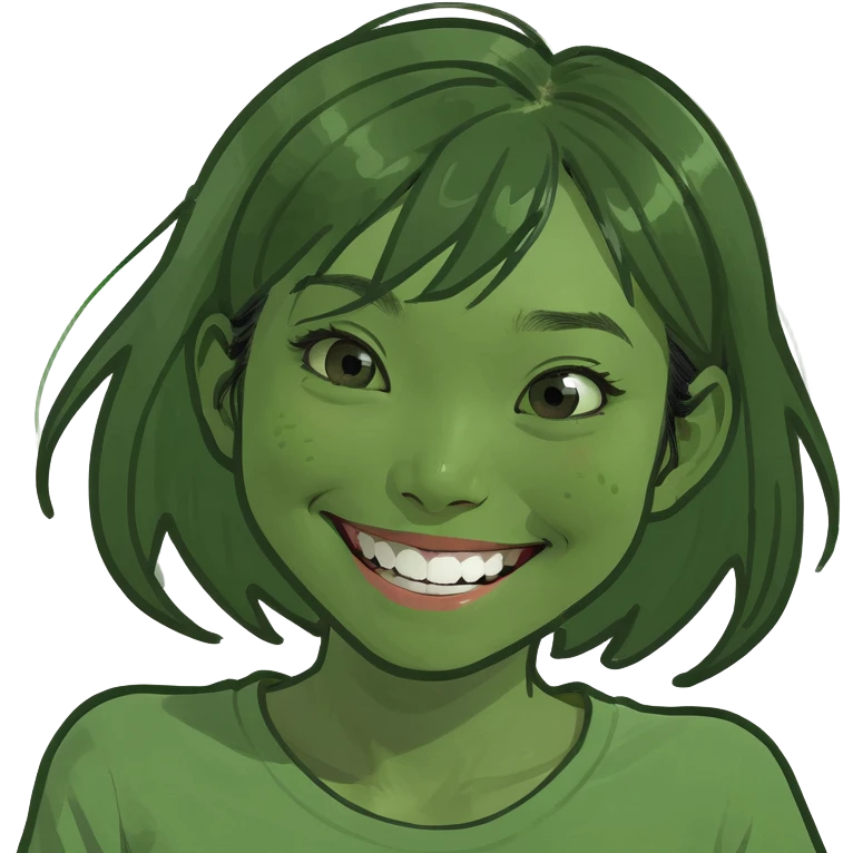 Asian girl smiling goofy emoji