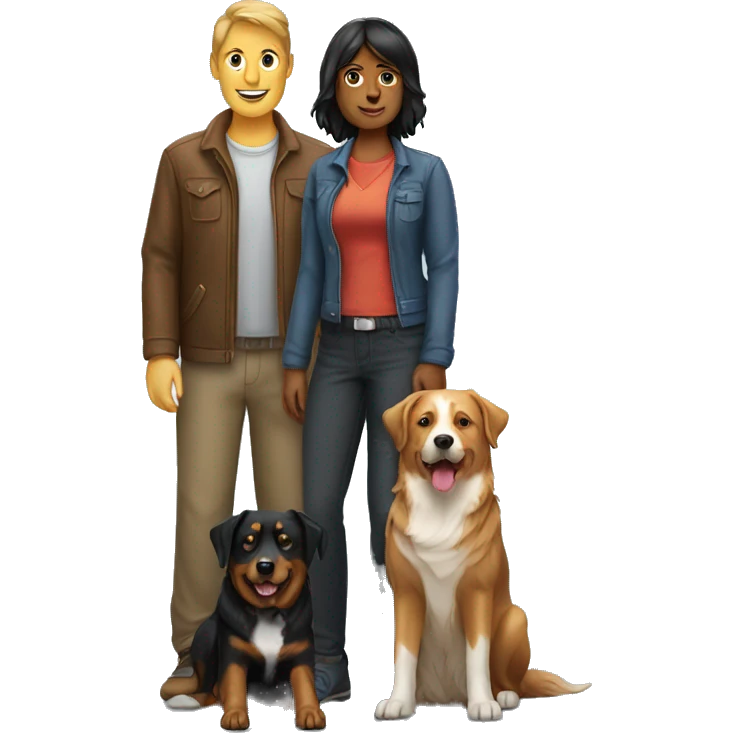 man woman with Collie Rottweiler dog emoji